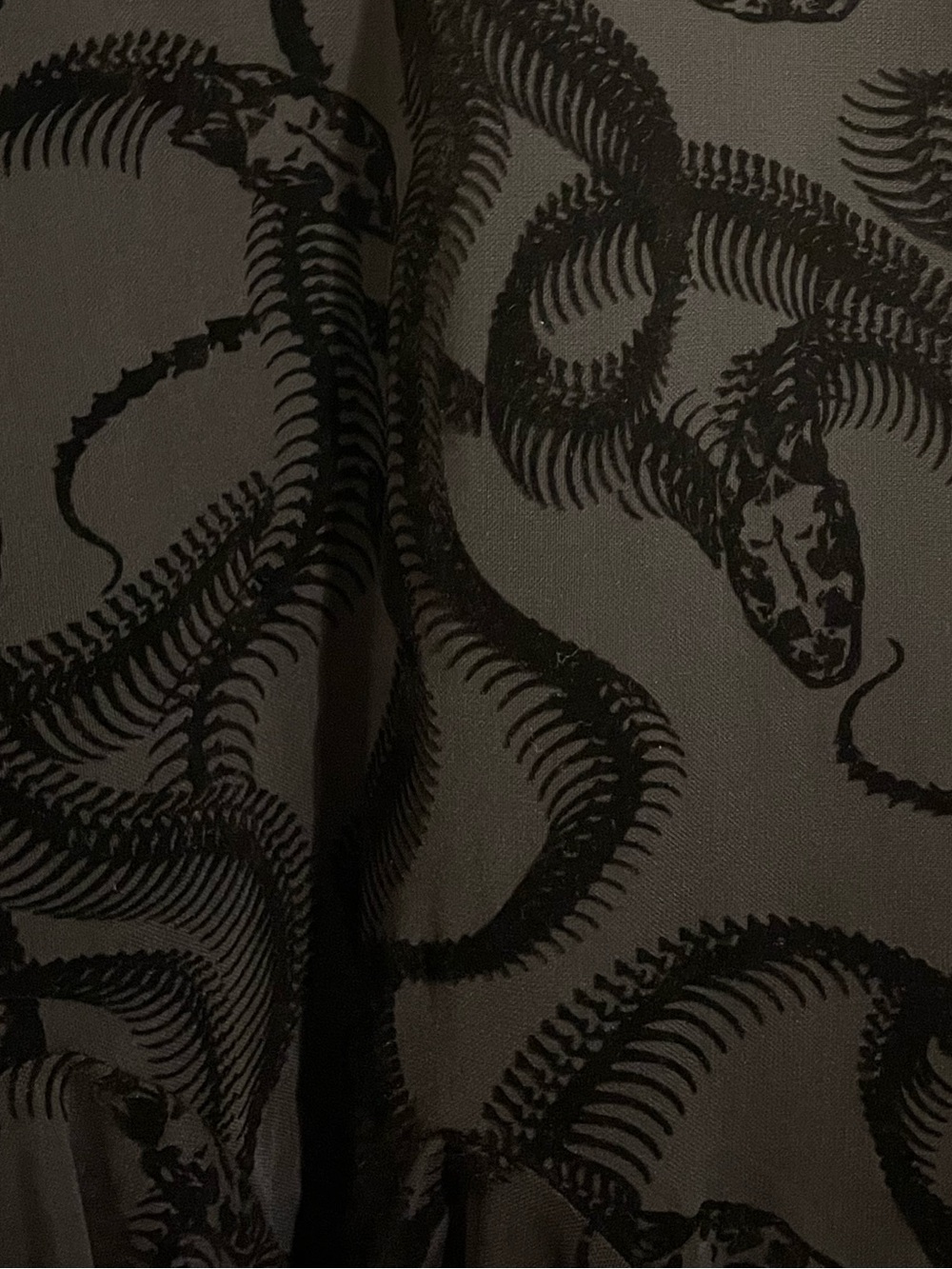 DISTURBIA Paleo Flocked Mesh Skeletal Snake Asymmetric Hanky Hem Mini Dress 14 - Picture 6 of 6